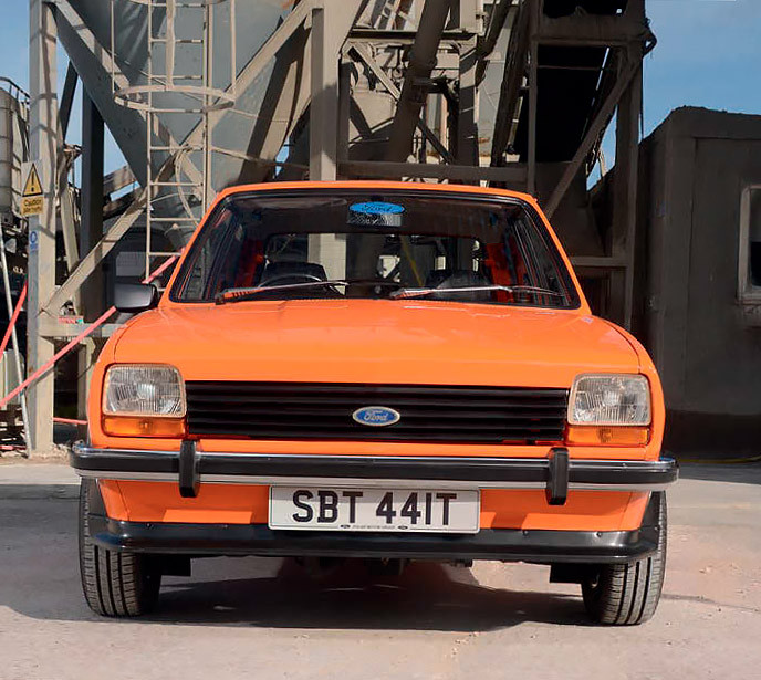 Restored 1977 Ford Fiesta 1300S Mk1 with Series X front and rear spoilers and wheelarch extensions