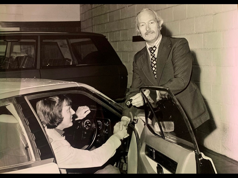 The car being handed over to Peterson by Colin Chapman in 1974