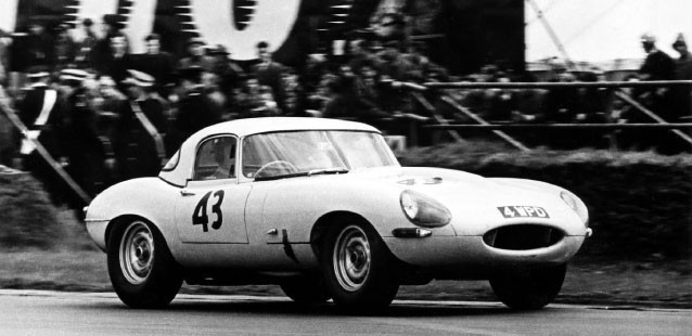 Graham Hill wins Silverstone in the lightweight Jaguar E-Type Prototype, May 1963