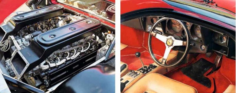 1974 Ferrari 365GT/4 BB engine/interior