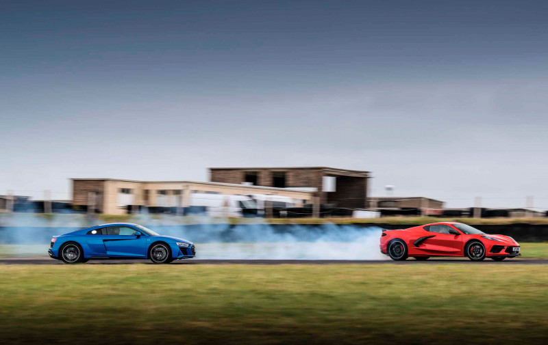 2023 Chevrolet Corvette Stingray C8 vs. 2023 Audi R8 V10 Performance RWD Type 4S, 2023 Porsche 718 Cayman GTS 4.0 982