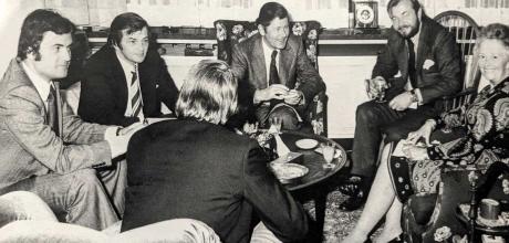 Ferry Porsche’s front room provides the backdrop for this informal gathering one evening in March 1974